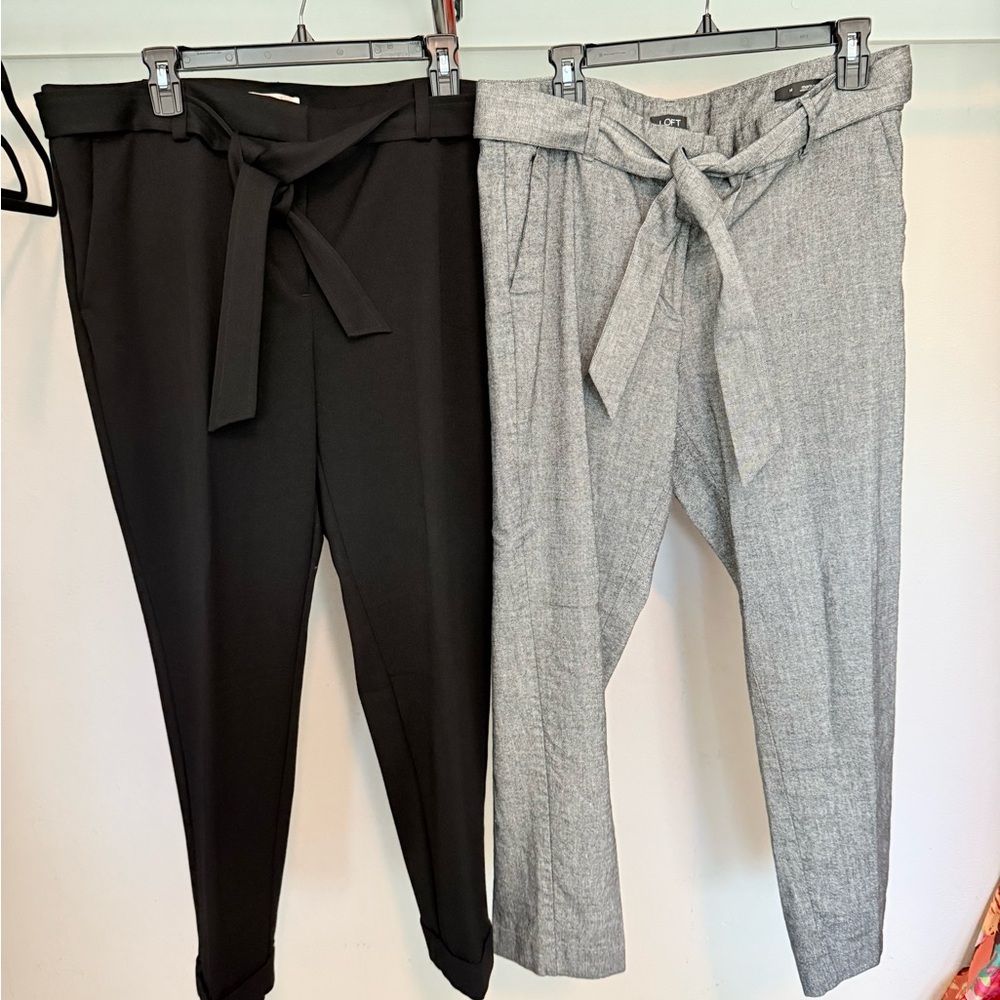 LOFT Women's Black and Gray Tie-Waist Pants